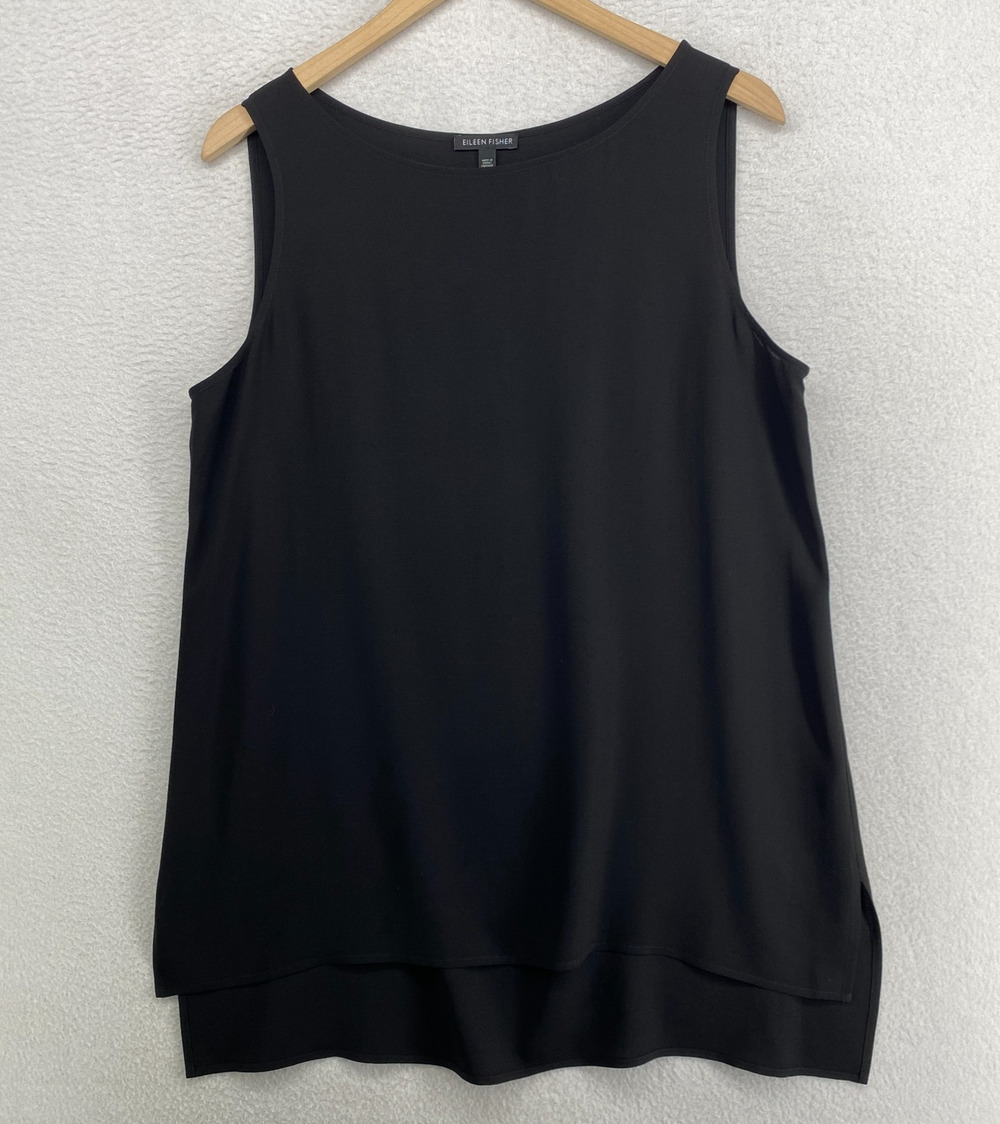 EILEEN FISHER Tunic M Silk Georgette Crepe System Tank Top Sleeveless Black